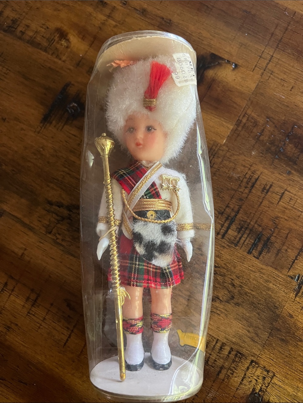 Scottish Highlander Decorative Doll in Red Tartan with White Fur Hat